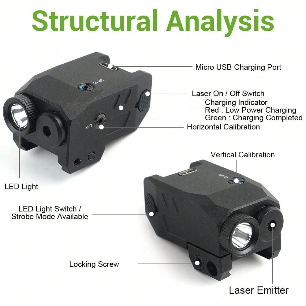 STONESKY Green/Red Laser Sight Flashlight Combo Rechargeable For 20-21mm Picatinny Rails