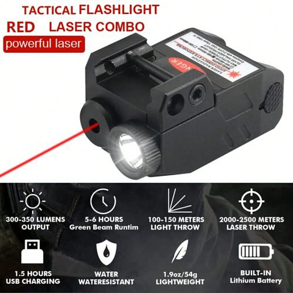 STONESKY Green/Red Laser Sight Flashlight Combo Rechargeable For 20-21mm Picatinny Rails