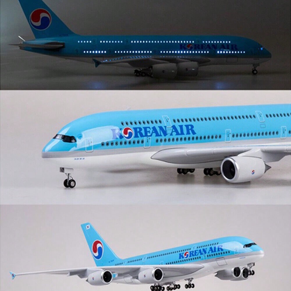 STONESKY 1:160 Korean Air Airbus A380 Resin Airplanes Model Ornament W/ LED Light Wheel
