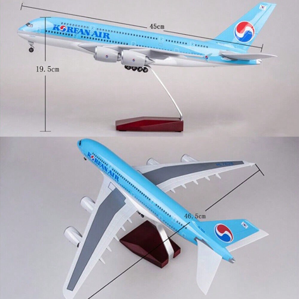 STONESKY 1:160 Korean Air Airbus A380 Resin Airplanes Model Ornament W/ LED Light Wheel