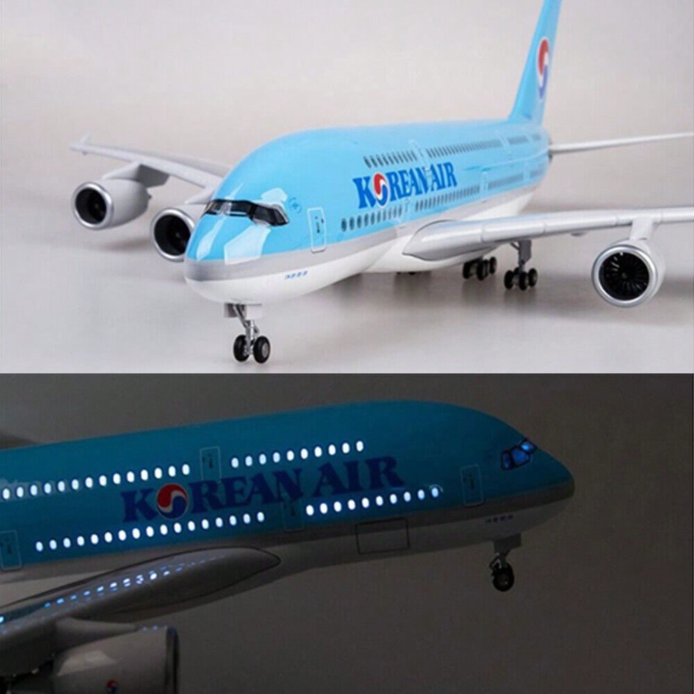 STONESKY 1:160 Korean Air Airbus A380 Resin Airplanes Model Ornament W/ LED Light Wheel