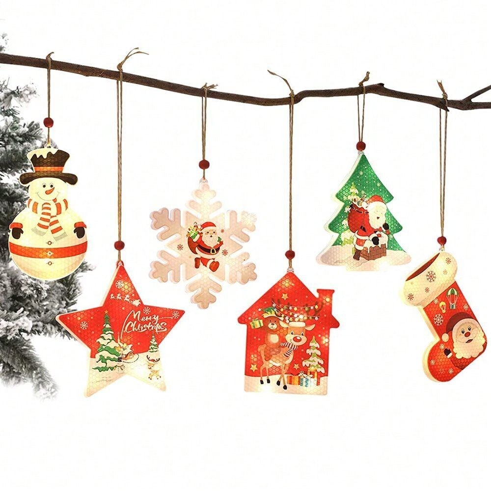 STONESKY 6Pcs Window Christmas Hanging LED Light Xmas Ornament Battery Xmas Tree Decor
