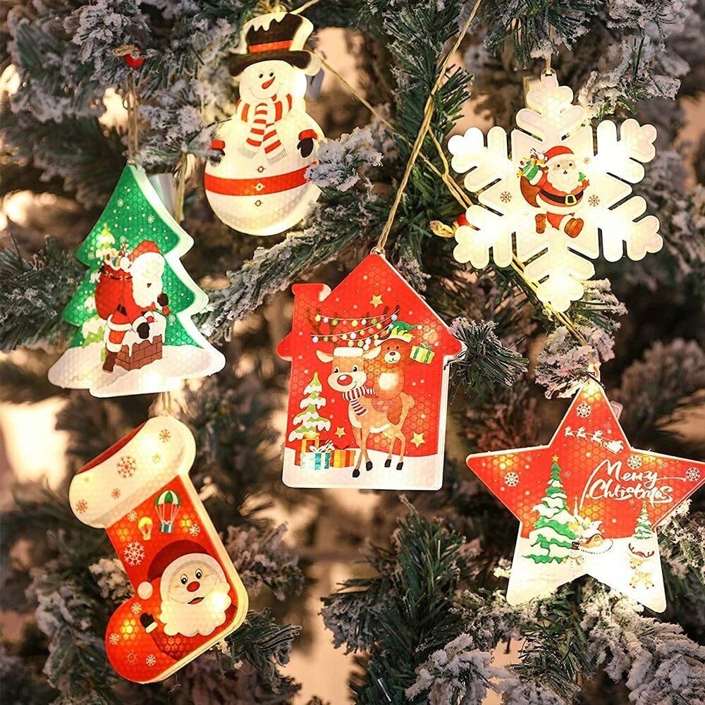 STONESKY 6Pcs Window Christmas Hanging LED Light Xmas Ornament Battery Xmas Tree Decor