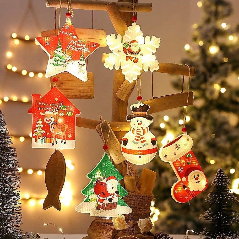 STONESKY 6Pcs Window Christmas Hanging LED Light Xmas Ornament Battery Xmas Tree Decor