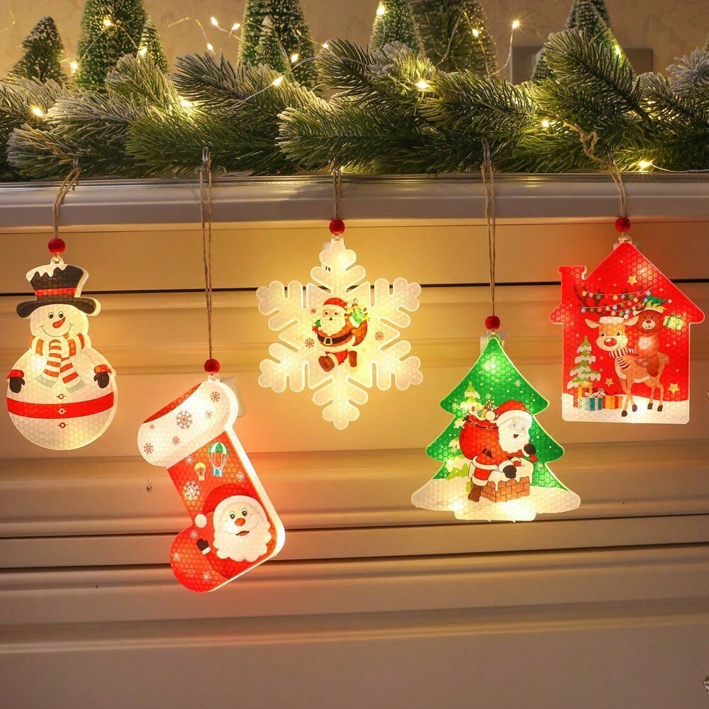 STONESKY 6Pcs Window Christmas Hanging LED Light Xmas Ornament Battery Xmas Tree Decor
