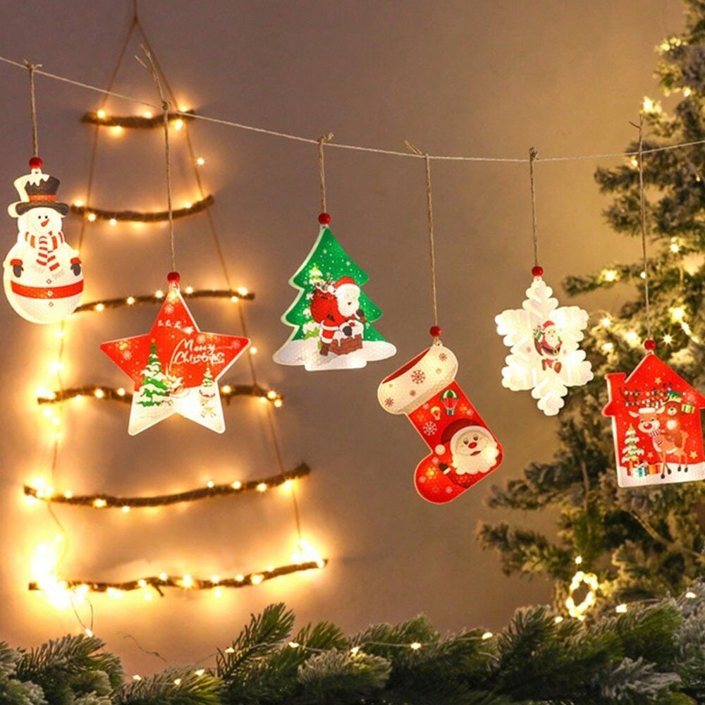 STONESKY 6Pcs Window Christmas Hanging LED Light Xmas Ornament Battery Xmas Tree Decor