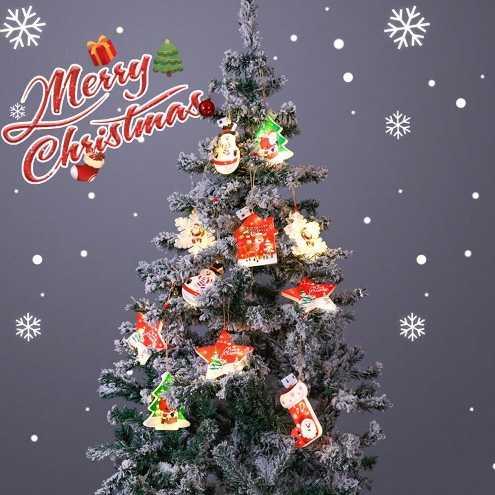 STONESKY 6Pcs Window Christmas Hanging LED Light Xmas Ornament Battery Xmas Tree Decor