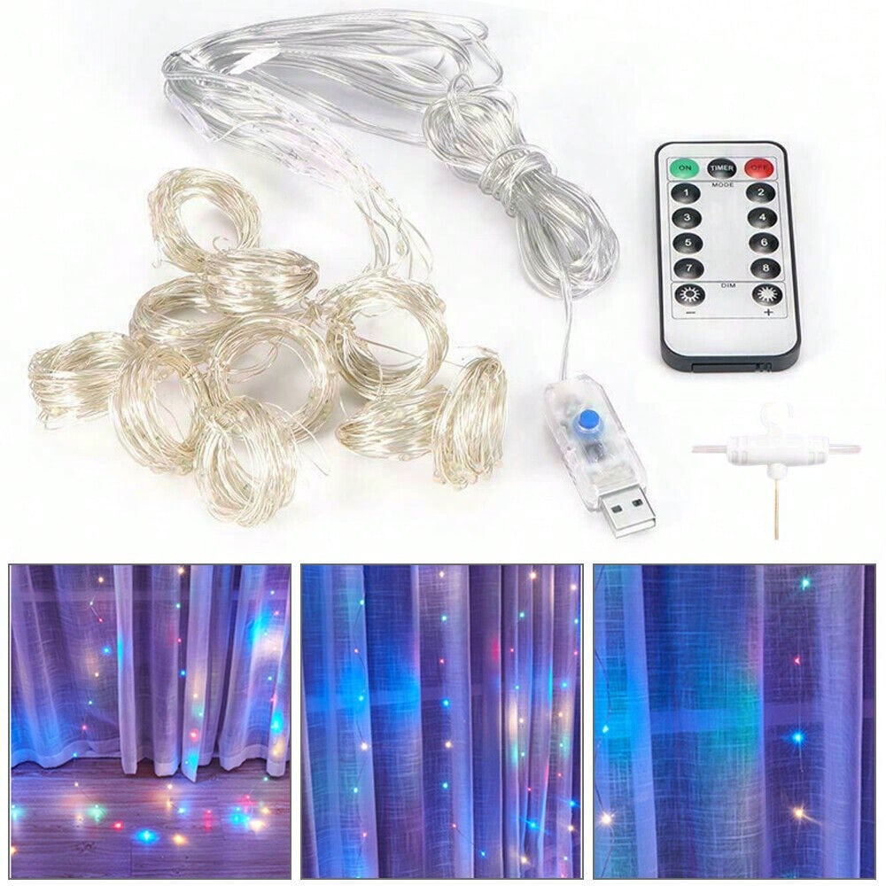 STONESKY 300 LED Curtain Fairy Lights USB String Light Xmas Wedding Party Decor w/ Remote
