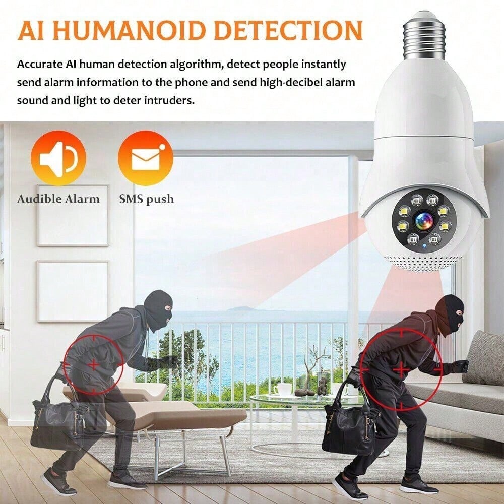 STONESKY 1080P Wireless WiFi E27 Light Bulb Camera IR Night PTZ Smart Home