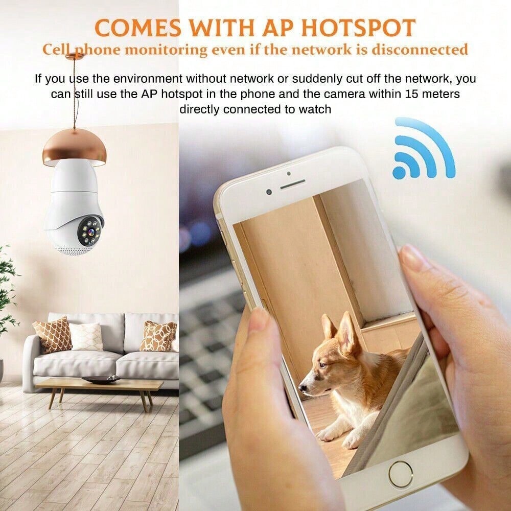 STONESKY 1080P Wireless WiFi E27 Light Bulb Camera IR Night PTZ Smart Home