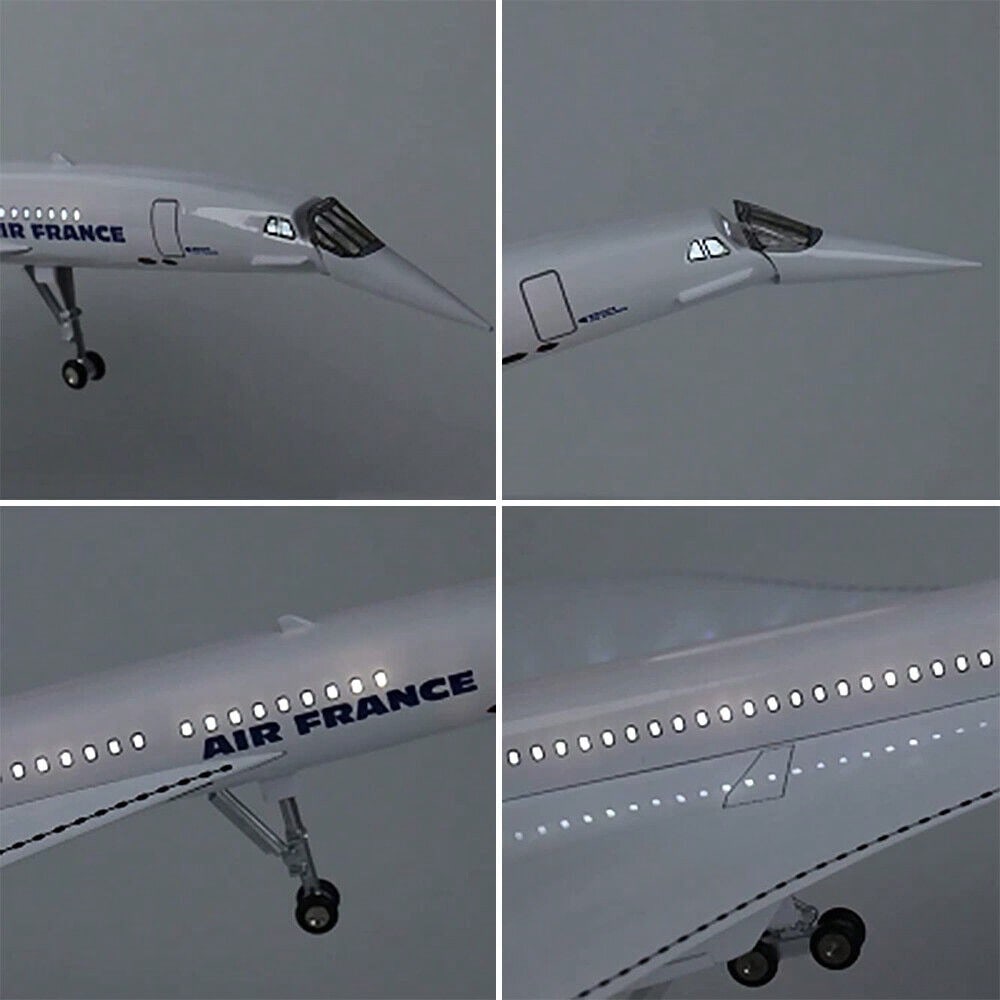 STONESKY 1/125 Air France Concorde Airplane Model With Lights Resin Plane For Collection