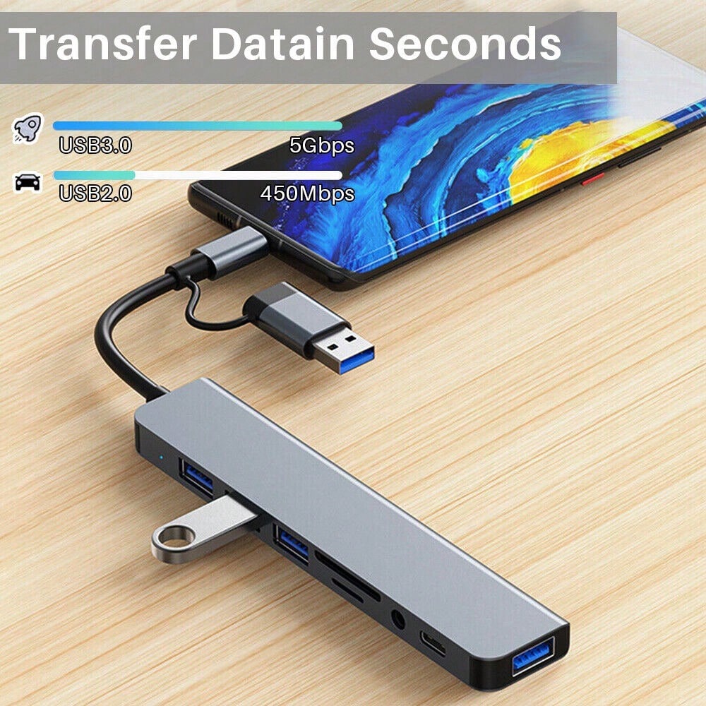 STONESKY 8 In 1 USB-C Hub Type C To USB 3.0 4K HDMI PD Adapter For IOS Pro/Air