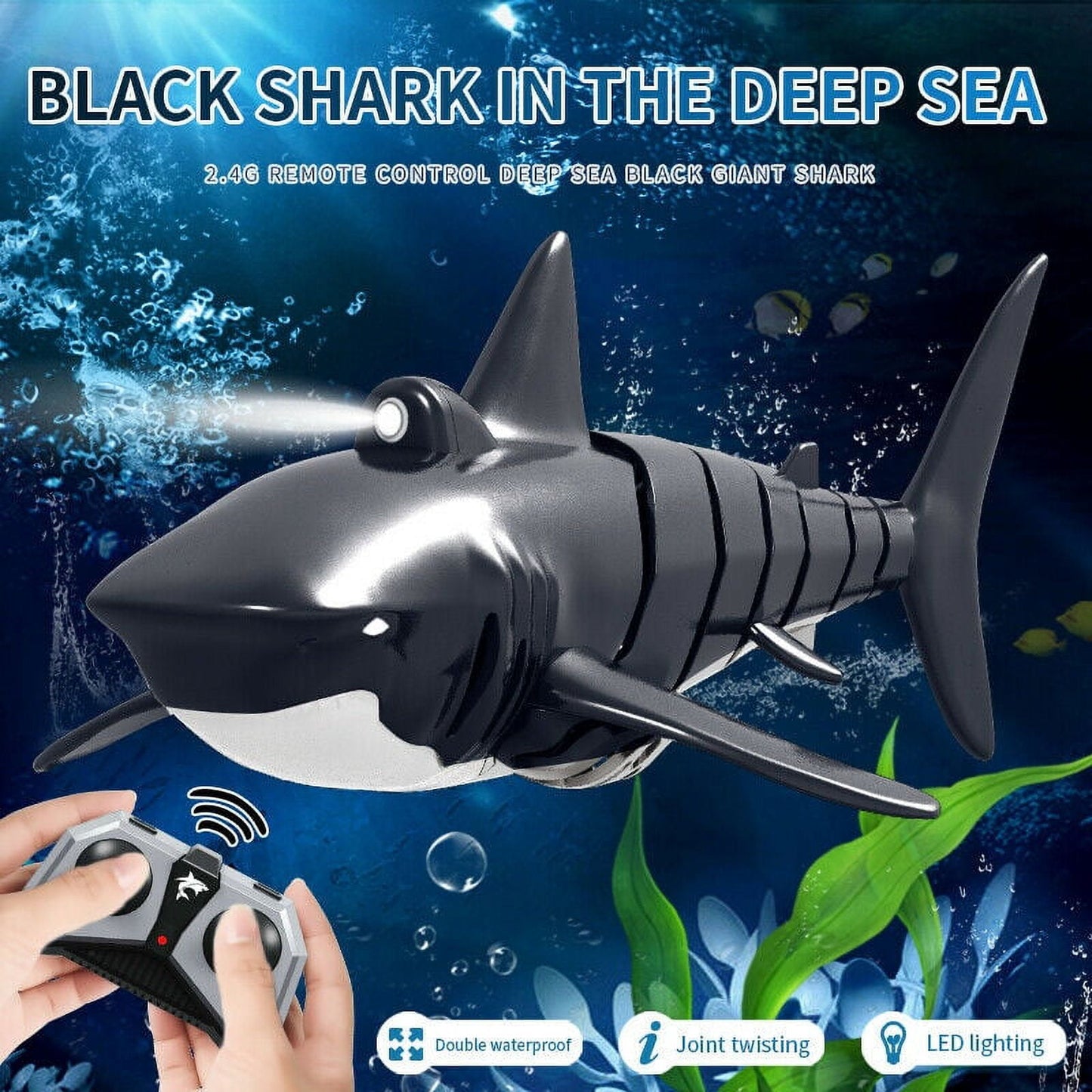 2.4G Remote Control Shark,Simulation Light Remote Control Shark Boat Toy,Swimming Pool Bathroom Toy,Electronic Fish Simulation Animal Water Toys,Black