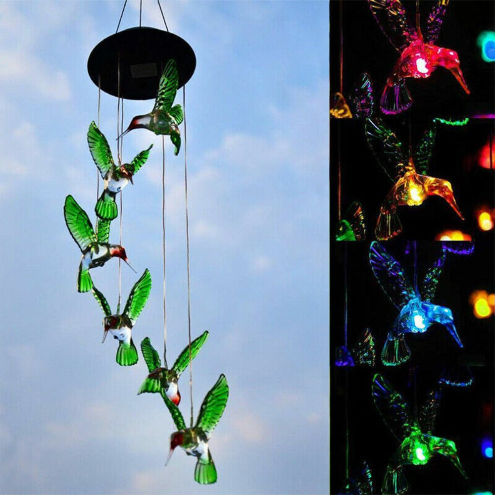 StoneSky Color-Changing LED Hummingbird Solar Wind Chimes Yard Home Garden Decor Lights