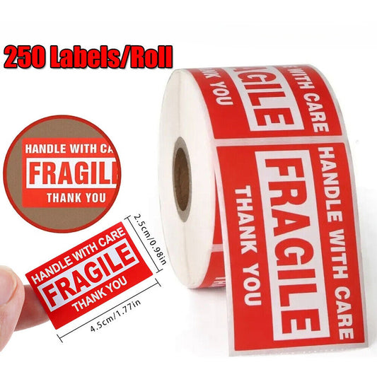 StoneSky 250Pcs/Roll 1.77" Handle With Care Fragile Thank You Small Warning Label Sticker