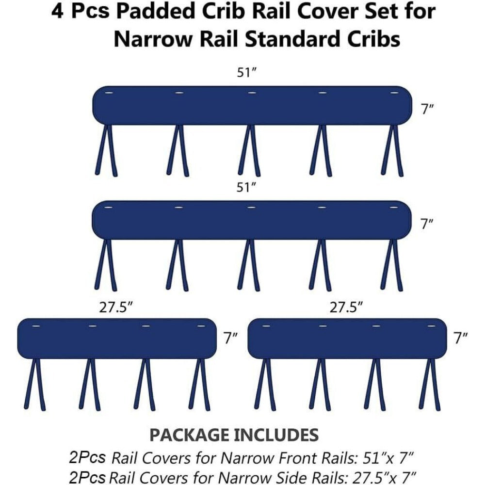 StoneSky 4pc Quilted Crib Rail Cover Protector Safe Teething Guard Wrap for Standard Crib