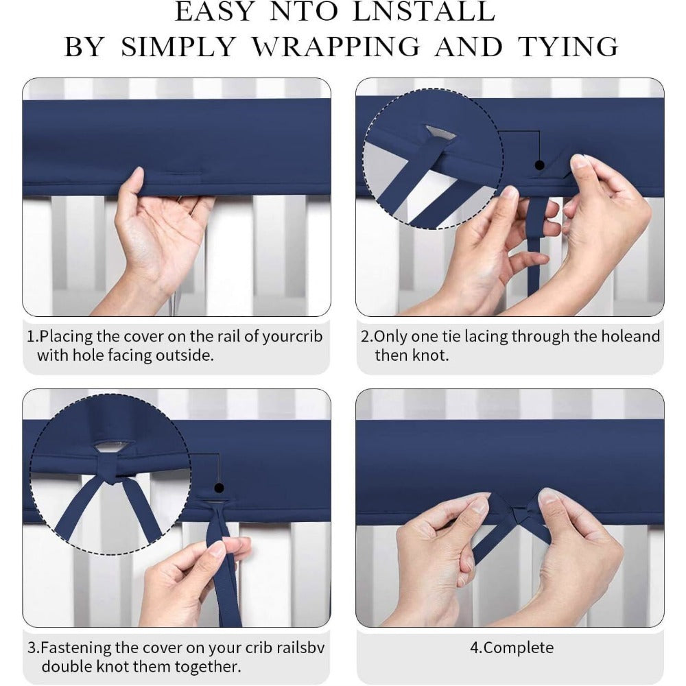 StoneSky 4pc Quilted Crib Rail Cover Protector Safe Teething Guard Wrap for Standard Crib