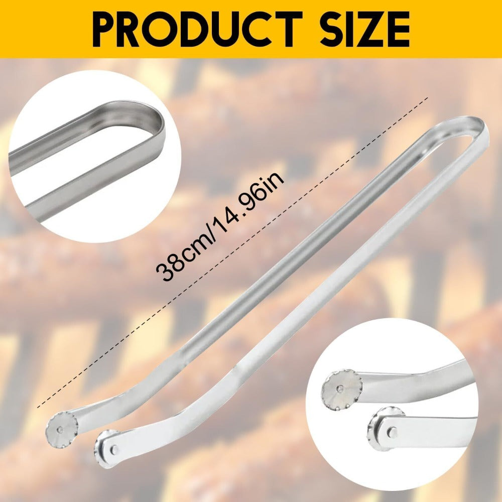 StoneSky Stainless Steel Metal Hot Dog Tongs Turner Long Handle BBQ Sausage Turning Tong
