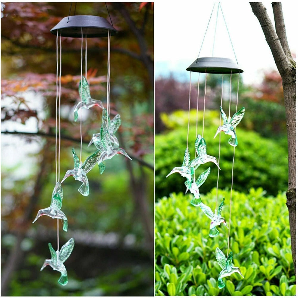 StoneSky Color-Changing LED Hummingbird Solar Wind Chimes Yard Home Garden Decor Lights