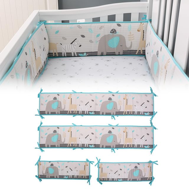 4Pcs Cotton Rectangle Surround Pads, Soft Breathable Patterned Surround Protector Pads Set