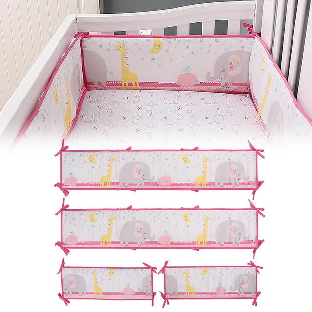 4Pcs Cotton Rectangle Surround Pads, Soft Breathable Patterned Surround Protector Pads Set