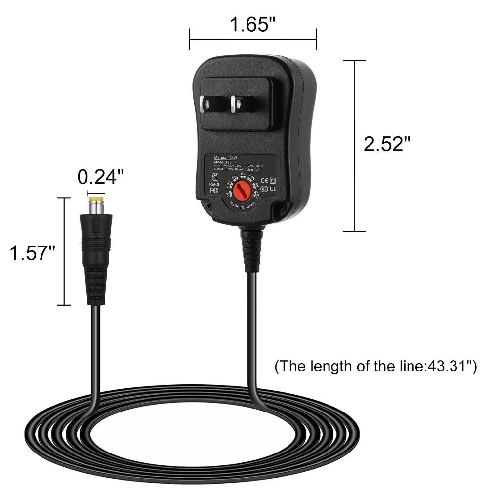 StoneSky Power Adapter for AC Input 110-240 Volts 12W 3V-12V Universal AC to DC Supply