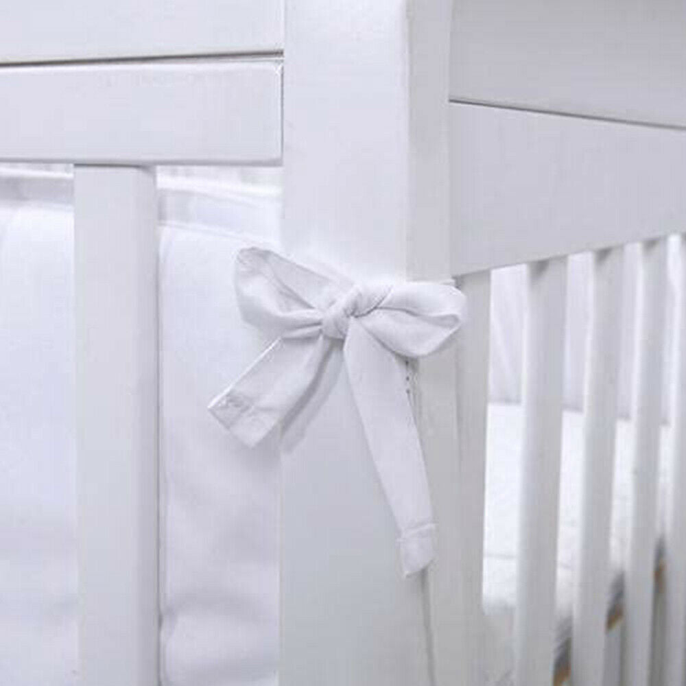 StoneSky 4 Piece White Baby Crib Bumper Pads Cotton Breathable Nursery Crib Liner Bumpers