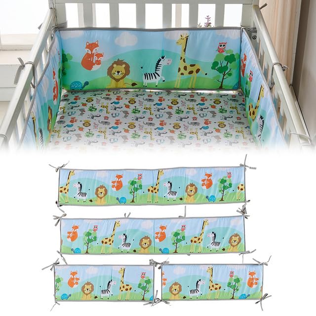 4Pcs Cotton Rectangle Surround Pads, Soft Breathable Patterned Surround Protector Pads Set