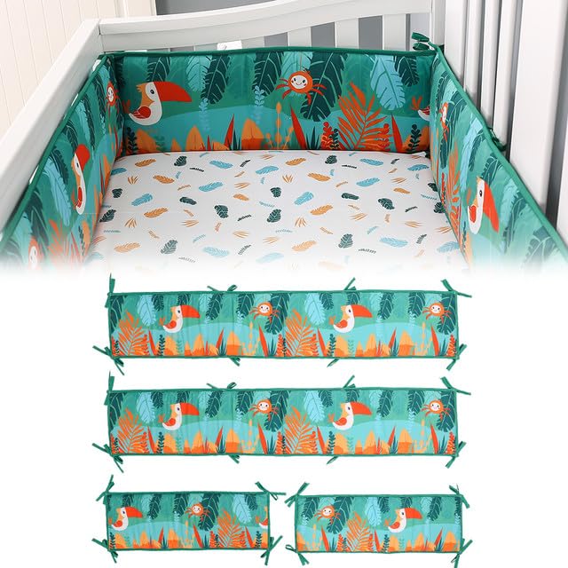 4Pcs Cotton Rectangle Surround Pads, Soft Breathable Patterned Surround Protector Pads Set