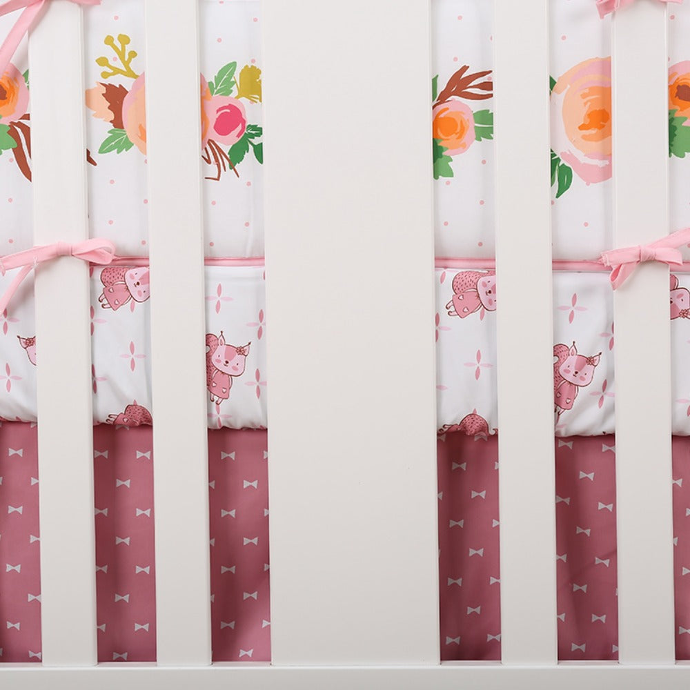 StoneSky 4 Piece Baby Crib Bumper Protector Soft Breathable Crib Padded Liners w/Straps