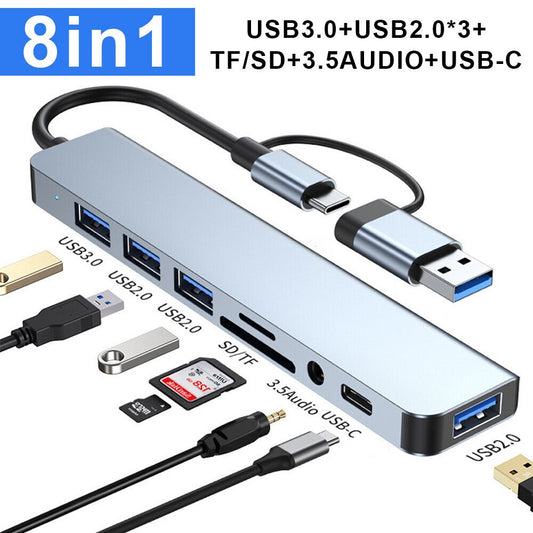StoneSky Multiport USB-C Hub Type C To USB 8 in 1 3.0/2.0 3.5mm Audio TF/SD Card Reader
