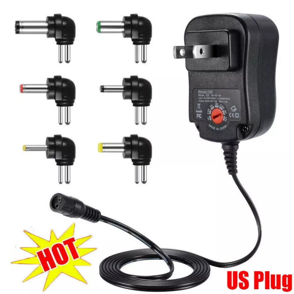 STONESKY 30W Universal AC/DC Adapter, Dteck Multi Voltage Switching Power Supply with 8 Selectable Tips & 5V 2.1A USB Port For 3V to 12V Max 2A Household Electronics and LED Strip