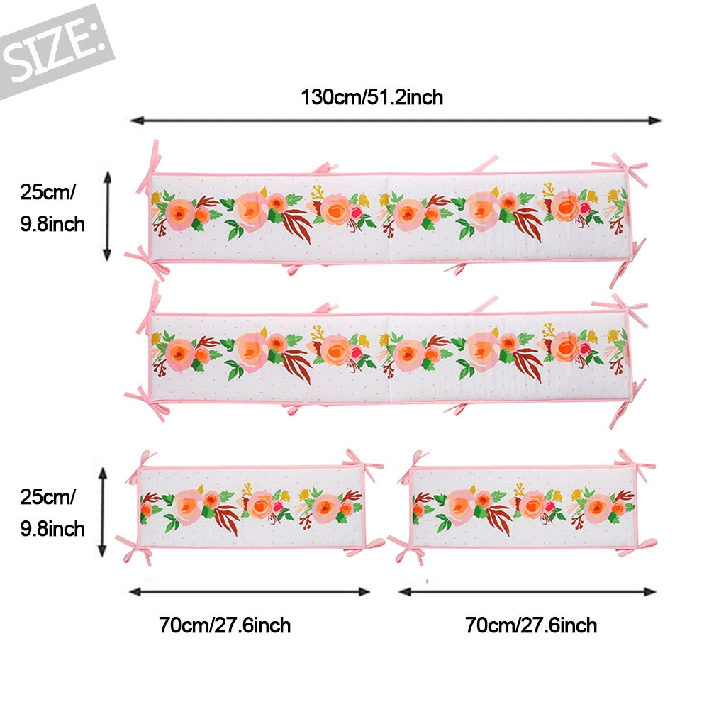 StoneSky 4 Piece Baby Crib Bumper Protector Soft Breathable Crib Padded Liners w/Straps