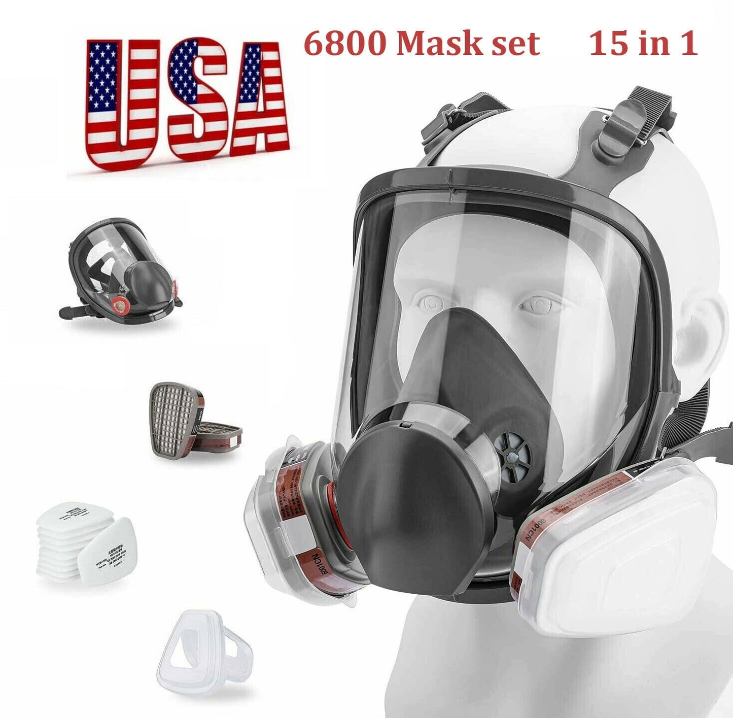 15in1 Full Face Large Size Respirator,Full Face Wide Field of View,Widely Used in Organic Gas,Paint spary, Chemical,Woodworking(for 6800 Respirator)