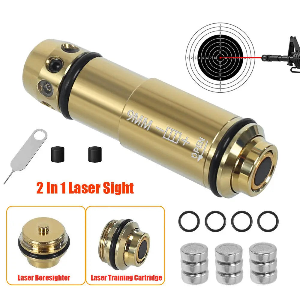 STONESKY 9mm Bore Sight 2 in 1 Red Dot Laser Sight Training Bullet for Dry Fire Training Scope Hunting