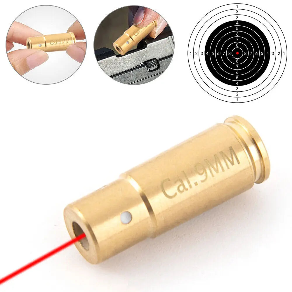 STONESKY CAL 9mm Red Laser Bore Sight Cartridge Bullet Shap Boresighter w/ 6 Batteries US