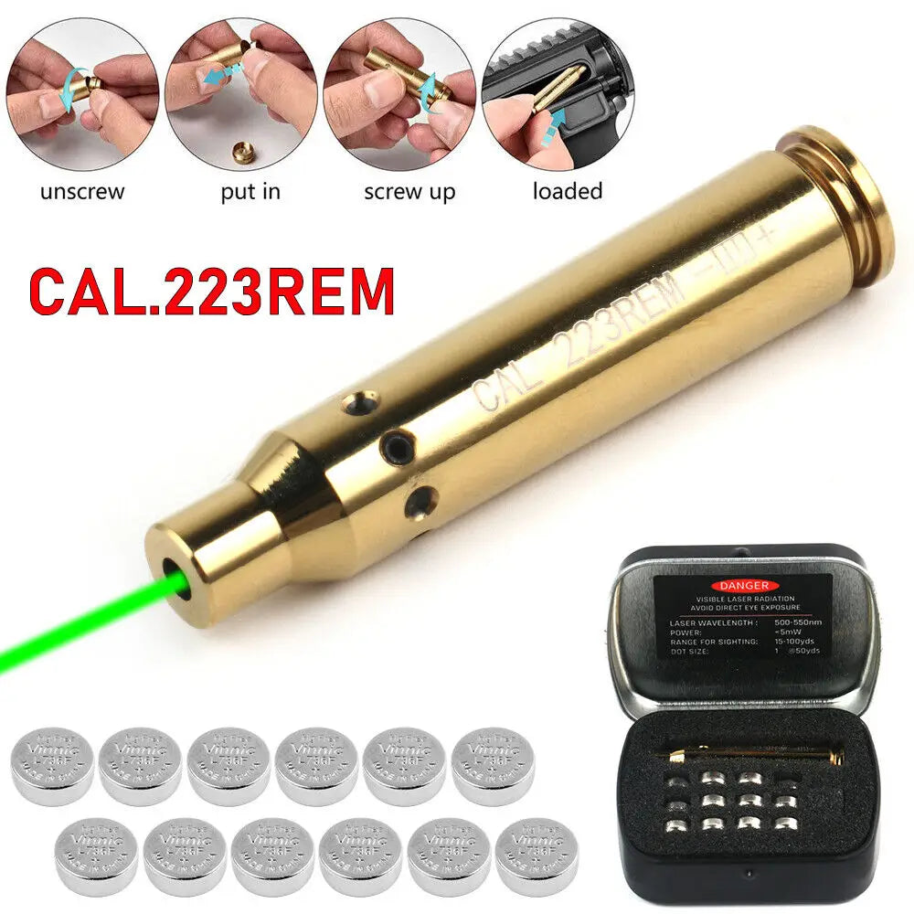 STONESKY Green Laser Boresight 9MM/243/308WIN/CAL.223REM Cartridge Bore Sighter W/ Battery