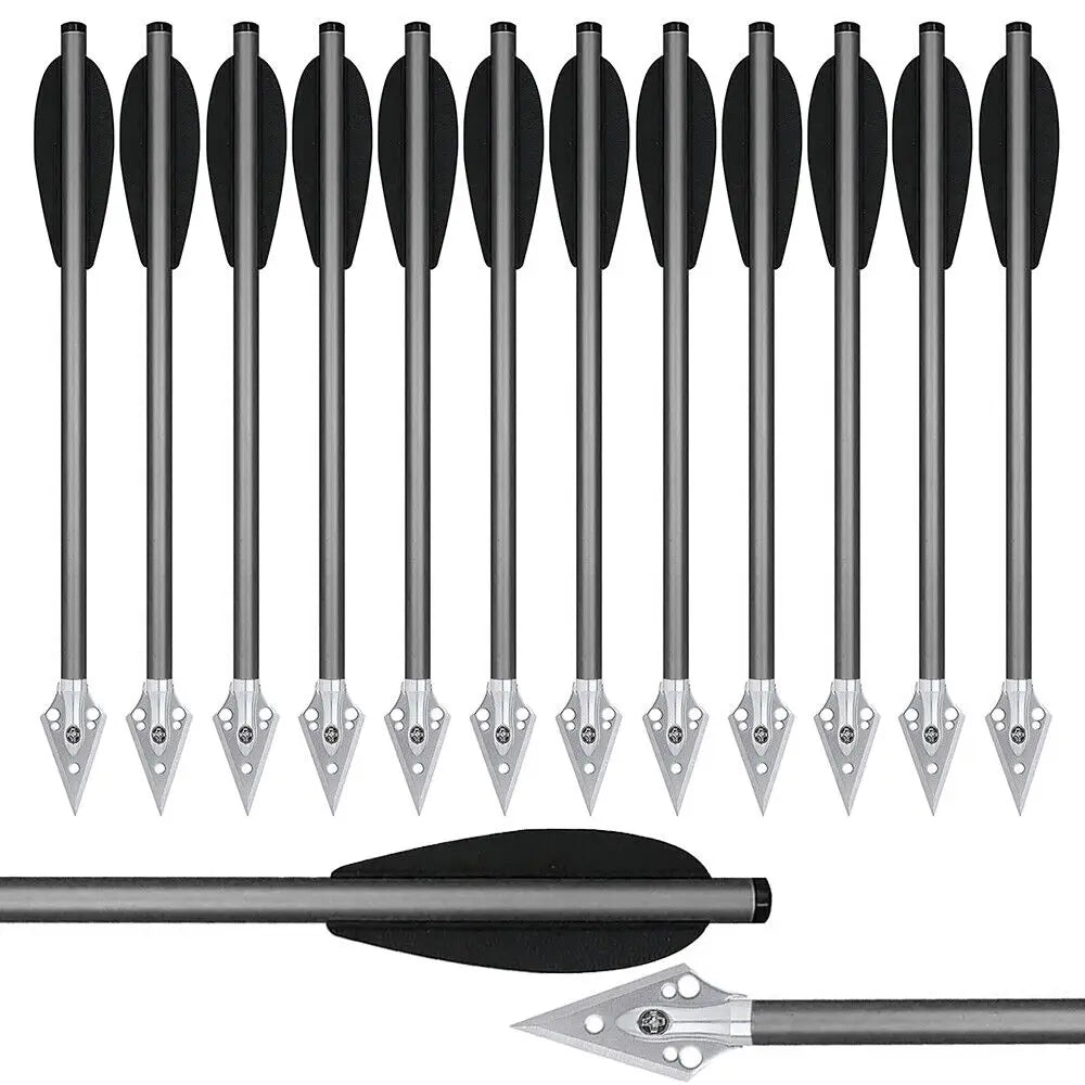 STONESKY 12Pcs 6.3" Aluminium Crossbow Bolts Broadheaded Arrows 50-80lb Hunting Crossbow with Broadhead Hunting