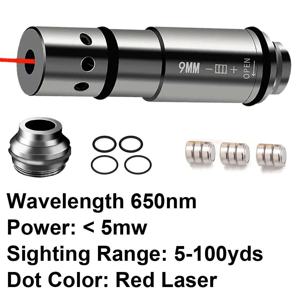 STONESKY Tactical 9mm Red Laser Bore Sight Cartridge Dry Fire Shooting Training Brass Boresight