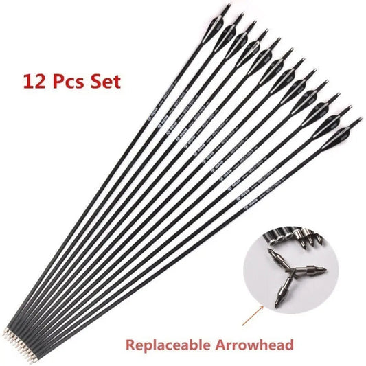 STONESKY 12PCS 28-inch Carbon Arrows OD 7.8mm Archery Hunting For Compound & Recurve Bow USA