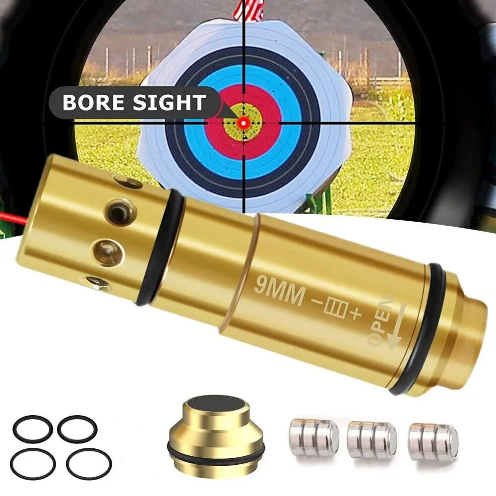 STONESKY 9mm Red Laser Bore Sight Cartridge Shooting Training Boresighter w/ 9Pcs Battery night vision scope