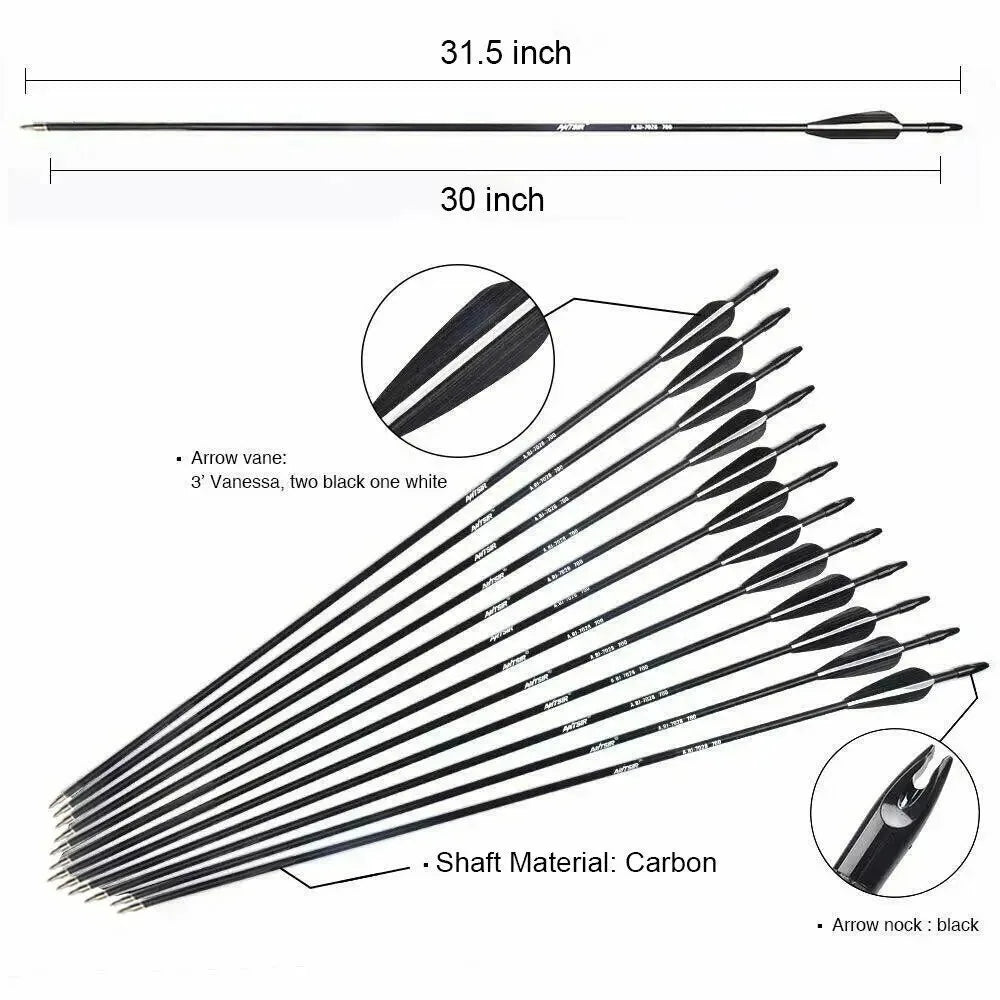STONESKY Drop Ship 12Pcs 30" Mixed Carbon Arrows Archery Spine 500 Hunting For Compound/Recurve Bow hunting