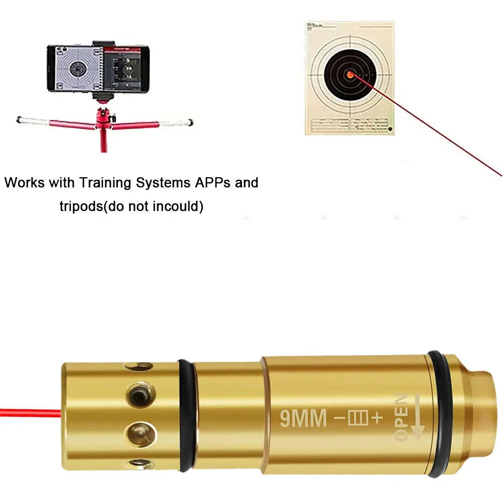 STONESKY 9mm Red Laser Bore Sight Cartridge Shooting Training Boresighter w/ 9Pcs Battery night vision scope