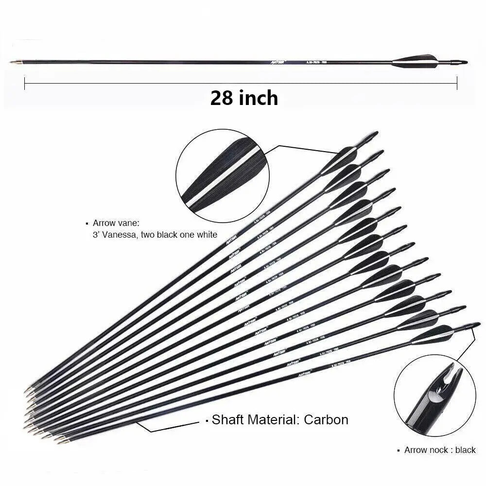 STONESKY 12PCS 28-inch Carbon Arrows OD 7.8mm Archery Hunting For Compound & Recurve Bow USA