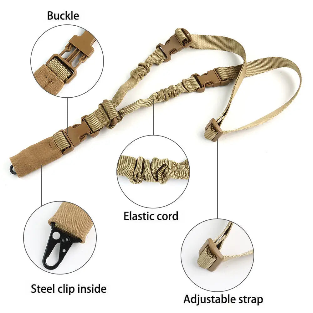 STONESKY Single One Point Bungee Gun Rifle Sling w/ Shoulder Pad+QD HK Clip+Swivels Strap for Hunting