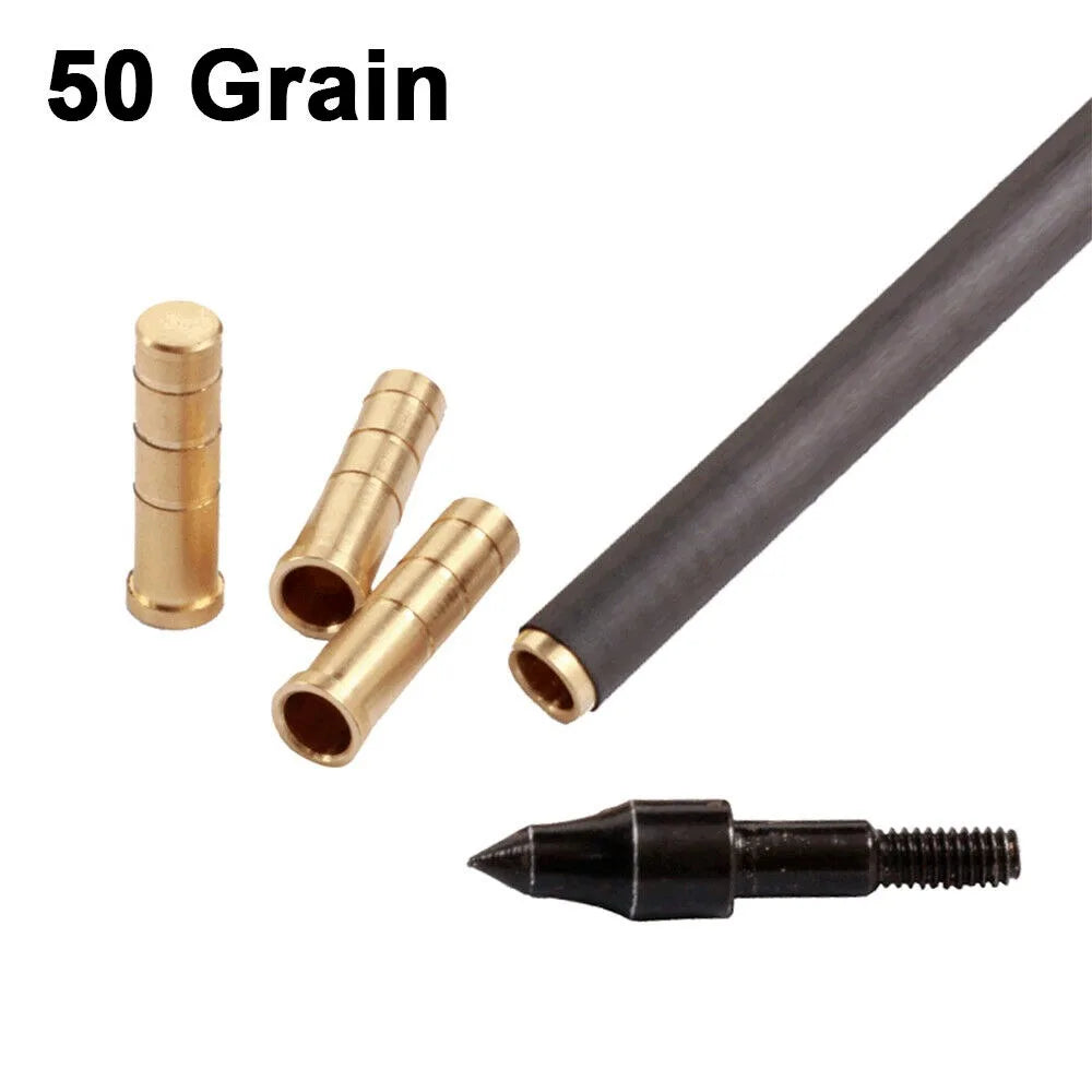 STONESKY 12pcs Archery Arrow Insert 50 Grain Brass Bar Weight ID6.2mm Arrow Shaft Parts for Hunting