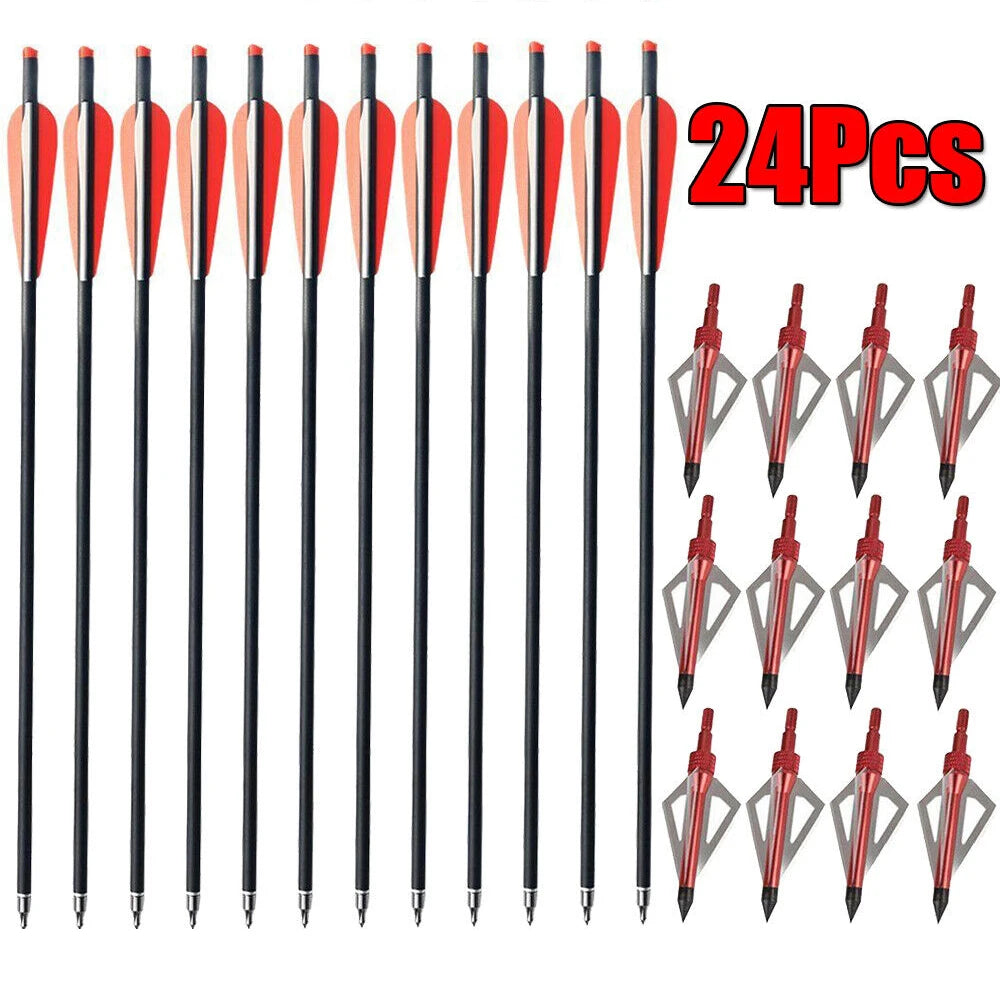 STONESKY 12Pcs 20-inch Carbon Crossbow Bolts Archery Hunting + 12Pcs 100 Garin Arrowhead Broadheads