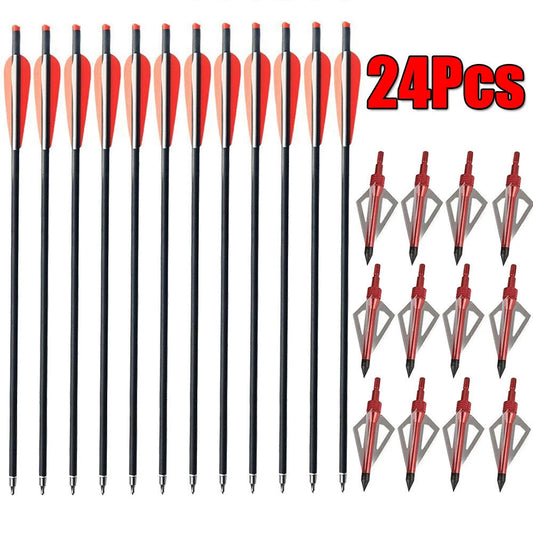 STONESKY 12Pcs 20-inch Carbon Crossbow Bolts Archery Hunting + 12Pcs 100 Garin Arrowhead Broadheads