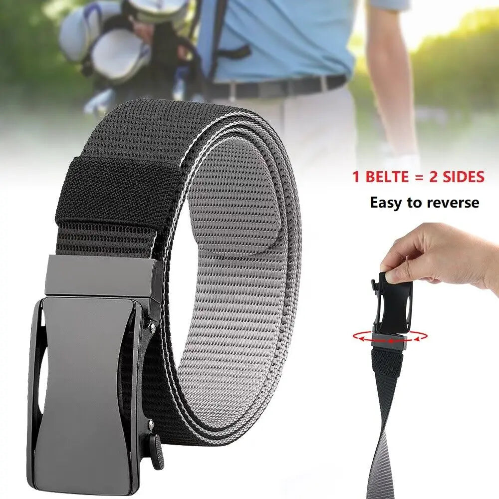 STONESKY Men's Ratchet Gun Belt Nylon Web Work Belt with Automatic Slide Buckle Double Color Waistband