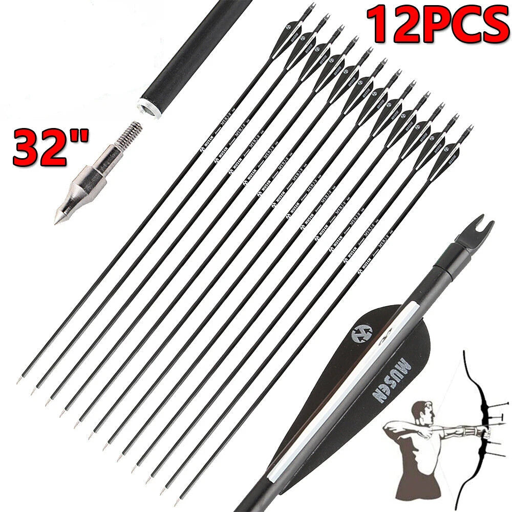 STONESKY 12pcs Archery Carbon Hunting Target Arrows 32" spine 500 - Recurve & Compound Bows